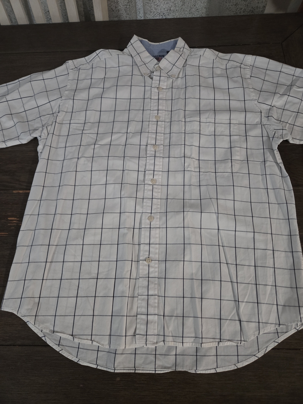 Vintage 90s Ivy Crew Windowpane Plaid Button Down Shirt Medium Made in Hong Kong